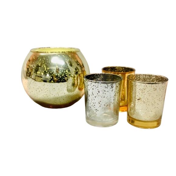 Set of Candle in Spherical Glass and 3 Tealight Votives - Picture 2 of 6